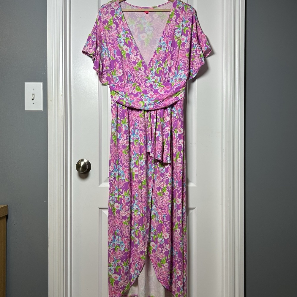 Lilly Pulitzer Rayon Amethyst Moms The Word Print Anchorage High Low Midi‎ Dress